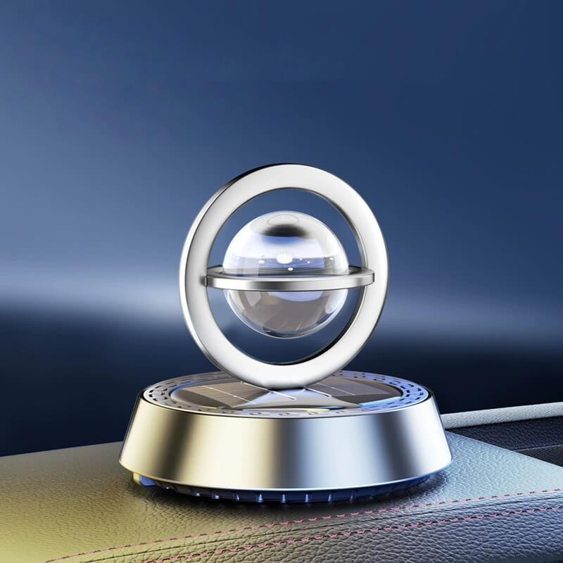 Solar Power Rotating Car Air Freshener | Double Ring Suspension Aromatherapy Diffuser with 10 Free Refills