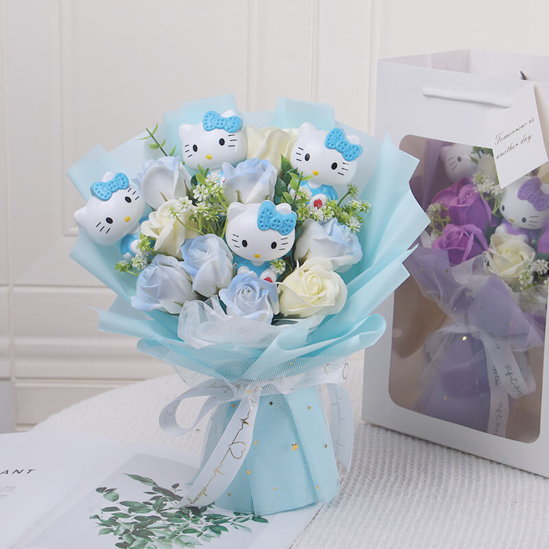 "Purr-fect Love" Cute Cat & Soap Flower Arrangement | Romantic Gift for Her