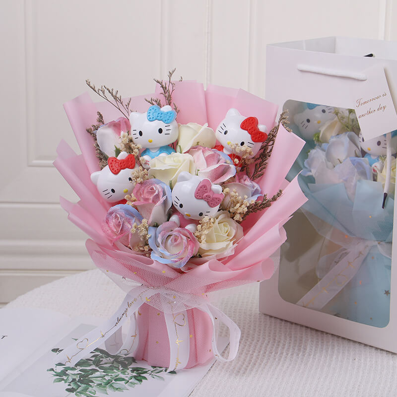 "Purr-fect Love" Cute Cat & Soap Flower Arrangement | Romantic Gift for Her