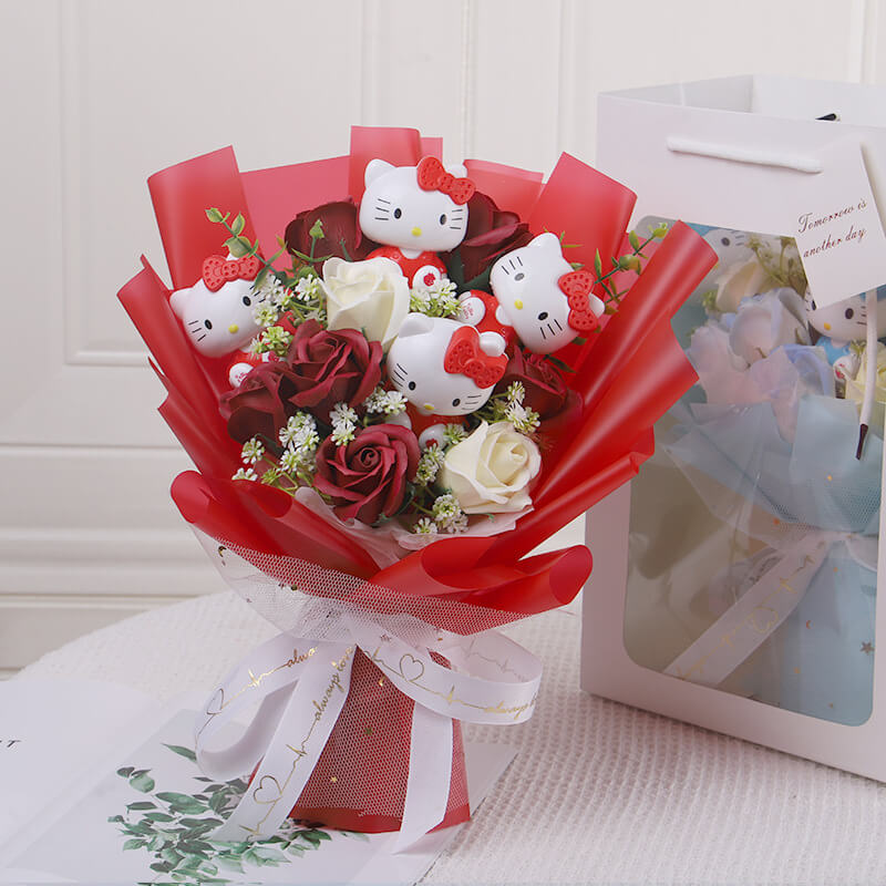 "Purr-fect Love" Cute Cat & Soap Flower Arrangement | Romantic Gift for Her