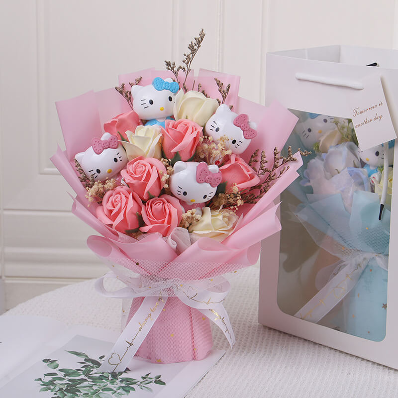 "Purr-fect Love" Cute Cat & Soap Flower Arrangement | Romantic Gift for Her