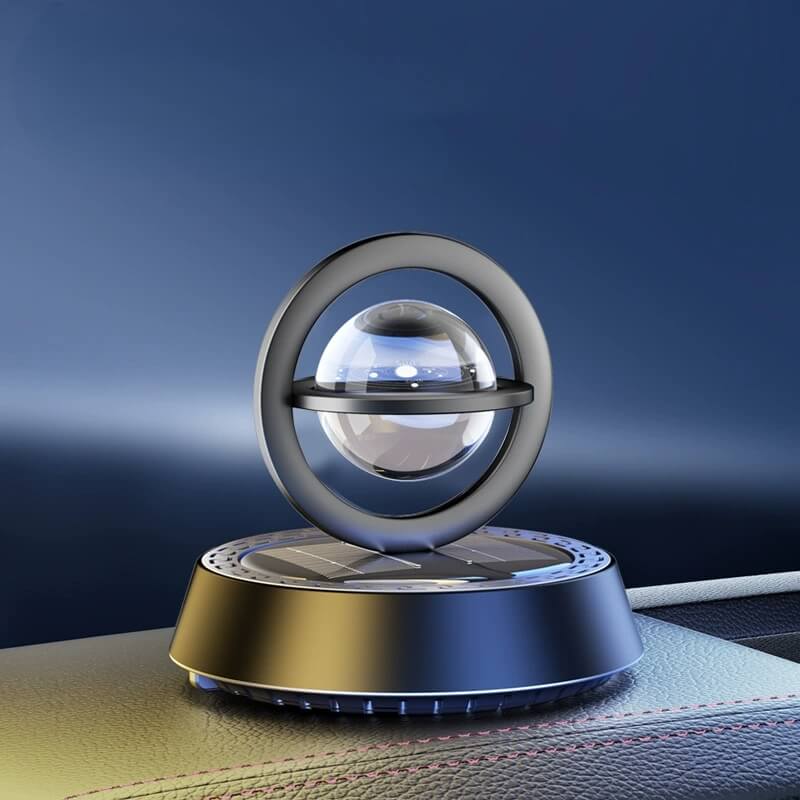Solar Power Rotating Car Air Freshener | Double Ring Suspension Aromatherapy Diffuser with 10 Free Refills