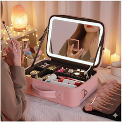 LED Makeup Bag with Mirror – Portable Cosmetic Organizer