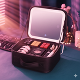 LED Makeup Bag with Mirror – Portable Cosmetic Organizer